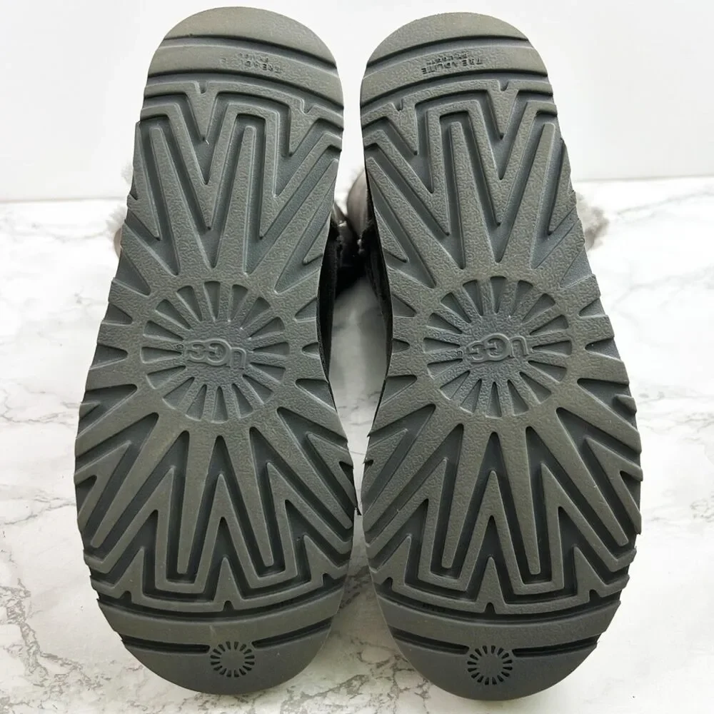 UGG Bailey Button Triplet II Tall Boots (7.5) in Gray Sheepskin Fur Cozy Shoes